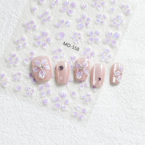 Translucent Embossed Flowers 3D Nail Stickers Clearance No Brand 
