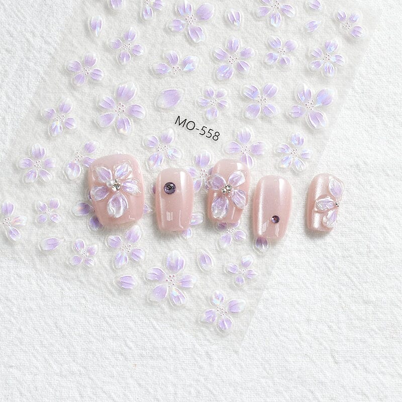 Translucent Embossed Flowers 3D Nail Stickers Clearance No Brand 