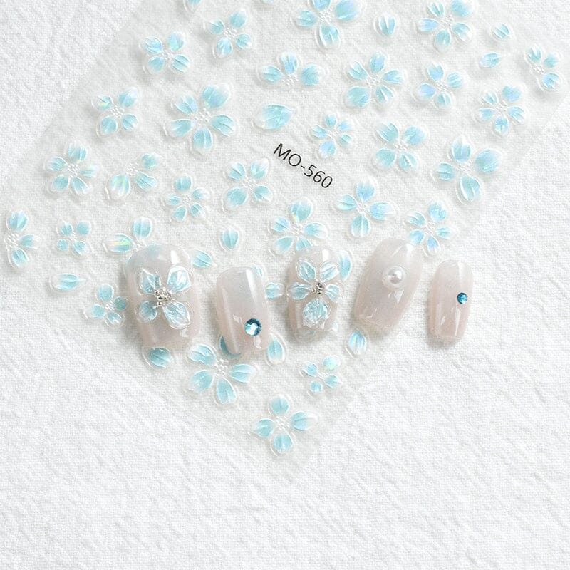 Translucent Embossed Flowers 3D Nail Stickers Clearance No Brand 