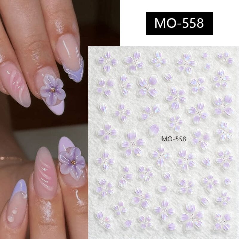 Translucent Embossed Flowers 3D Nail Stickers Clearance No Brand 