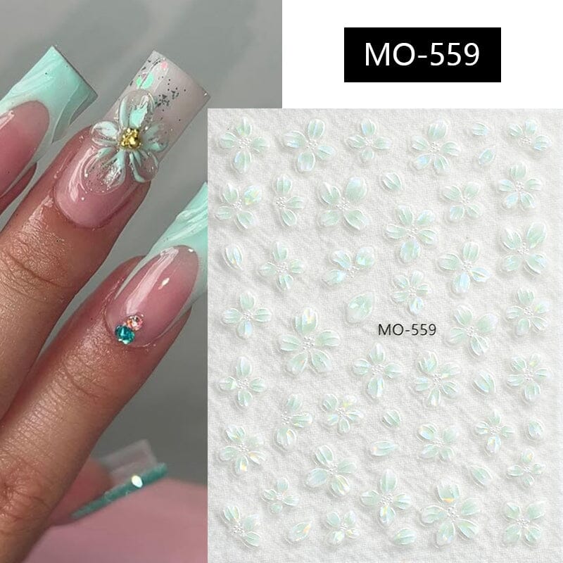 Translucent Embossed Flowers 3D Nail Stickers Clearance No Brand 