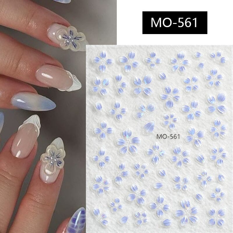 Translucent Embossed Flowers 3D Nail Stickers Clearance No Brand 