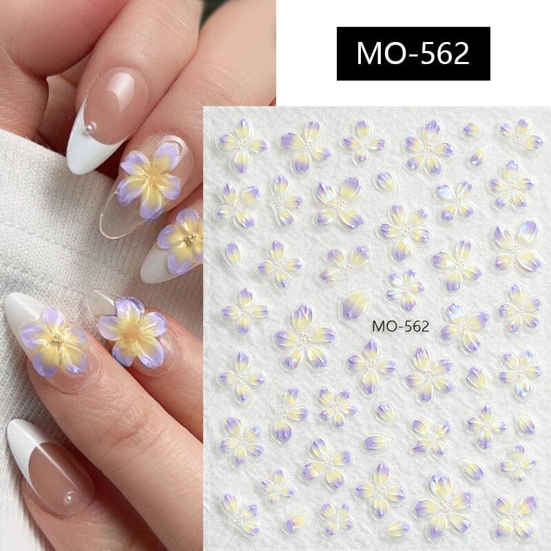 Translucent Embossed Flowers 3D Nail Stickers Clearance No Brand 