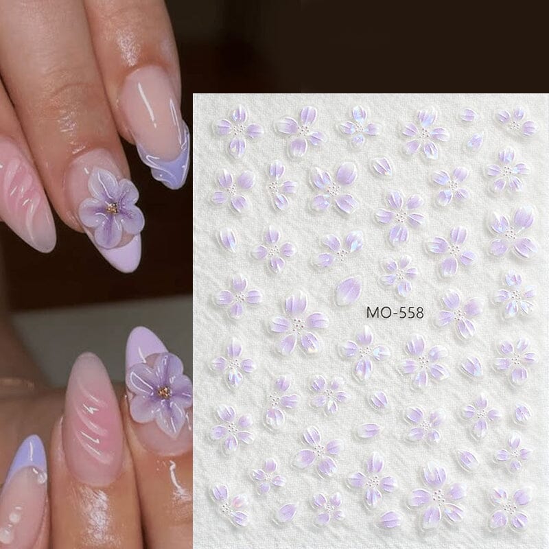 Translucent Embossed Flowers 3D Nail Stickers Clearance No Brand 