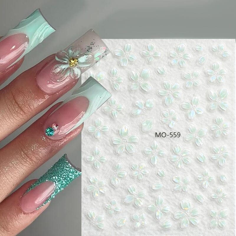 Translucent Embossed Flowers 3D Nail Stickers Clearance No Brand 