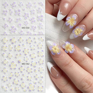 Translucent Embossed Flowers 3D Nail Stickers Clearance No Brand 