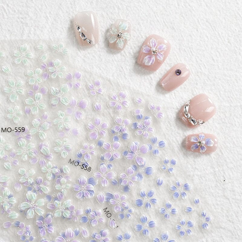 Translucent Embossed Flowers 3D Nail Stickers Clearance No Brand 