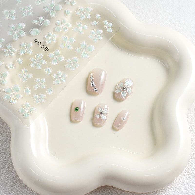 Translucent Embossed Flowers 3D Nail Stickers Clearance No Brand 