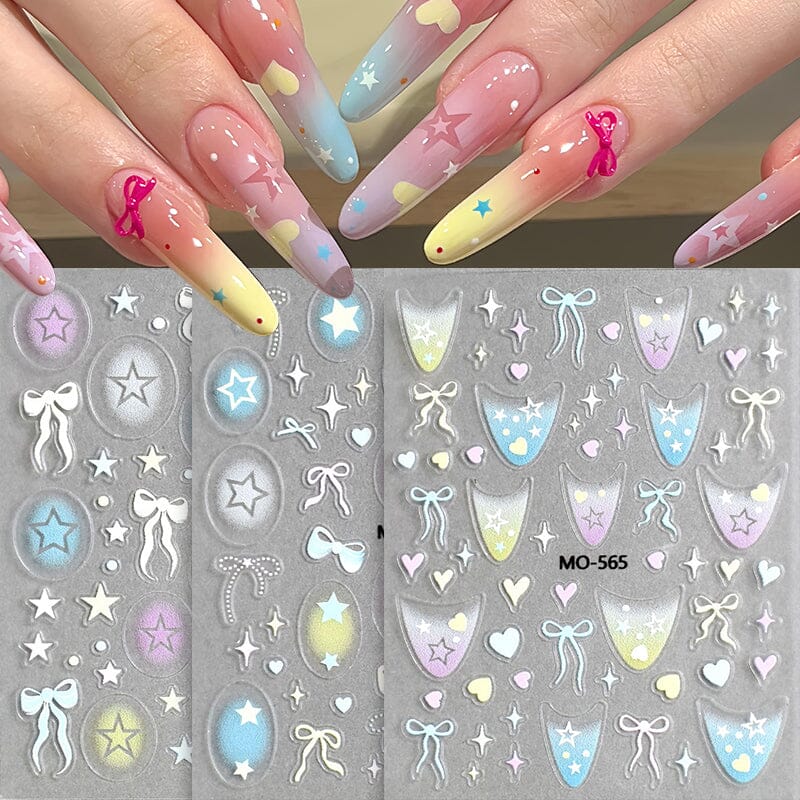 Star Bowknot 3D Nail Stickers MO Series Clearance No Brand 
