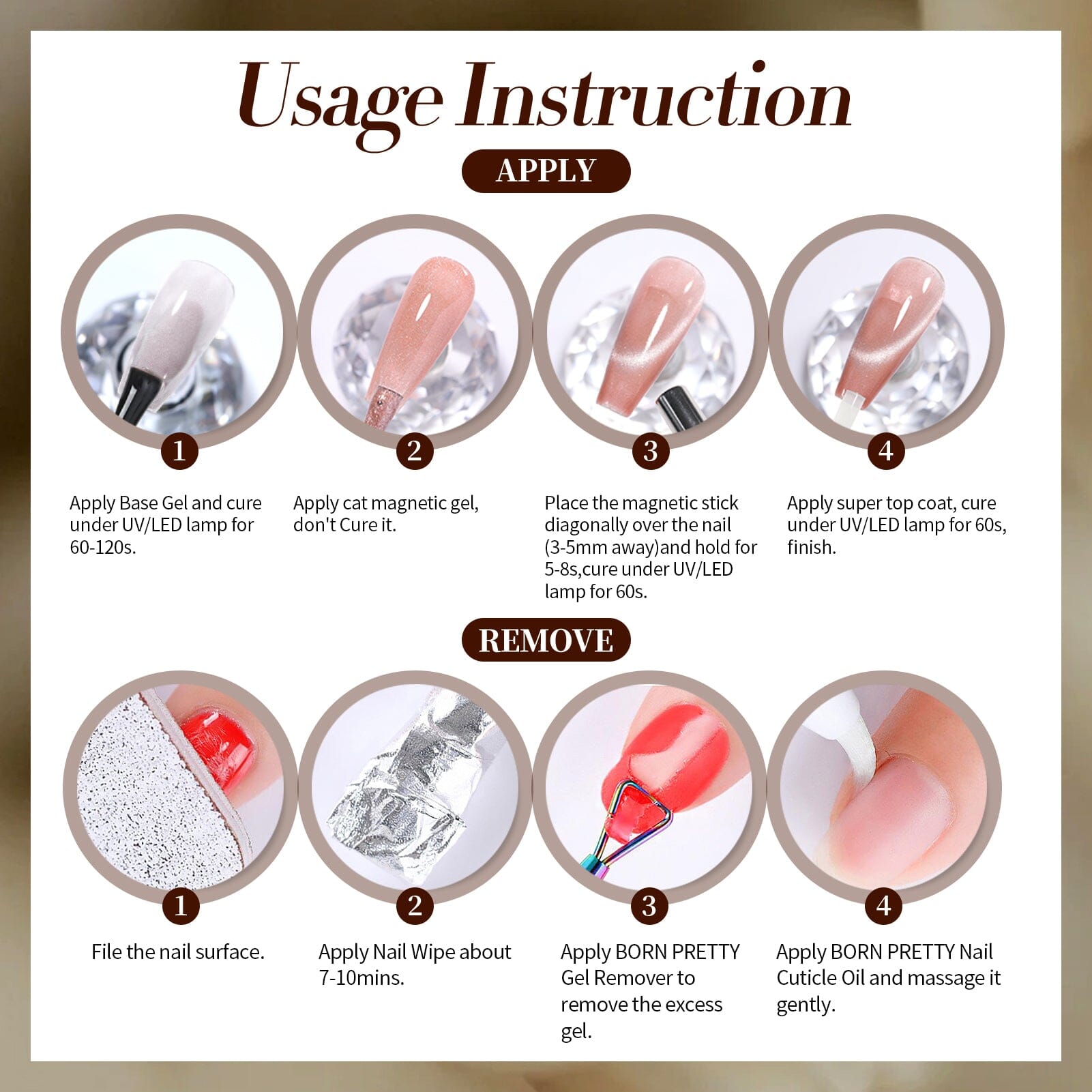 6 Colors Glass Cat Magnetic Gel Polish Set M11 Obsidian Ode 7ml Gel Nail Polish BORN PRETTY 