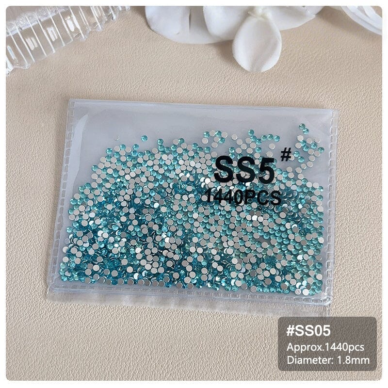 1440pcs Lake Blue Flatback Round Nail Art Rhinestones SS3-SS16 Nail Decoration No Brand SS5 
