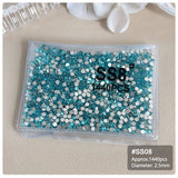 1440pcs Lake Blue Flatback Round Nail Art Rhinestones SS3-SS16 Nail Decoration No Brand SS8 