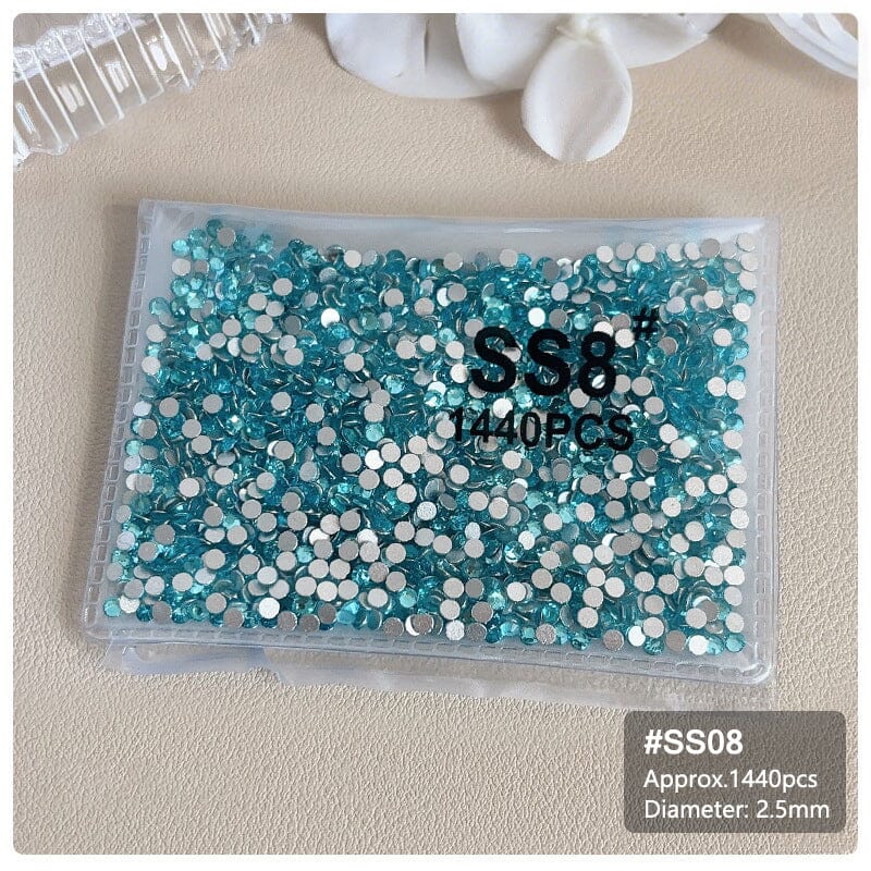 1440pcs Lake Blue Flatback Round Nail Art Rhinestones SS3-SS16 Nail Decoration No Brand SS8 