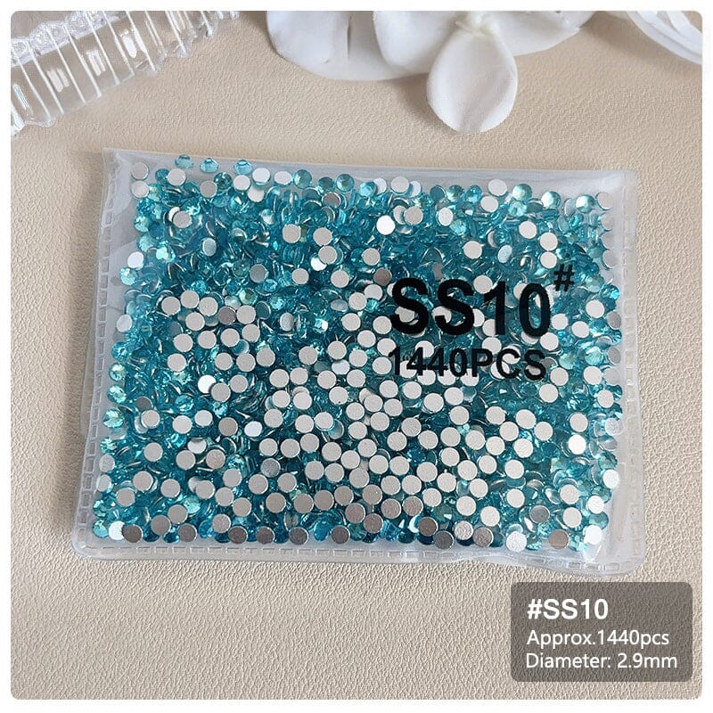 1440pcs Lake Blue Flatback Round Nail Art Rhinestones SS3-SS16 Nail Decoration No Brand SS10 