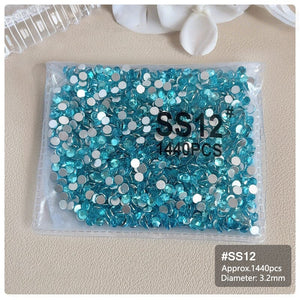 1440pcs Lake Blue Flatback Round Nail Art Rhinestones SS3-SS16 Nail Decoration No Brand SS12 