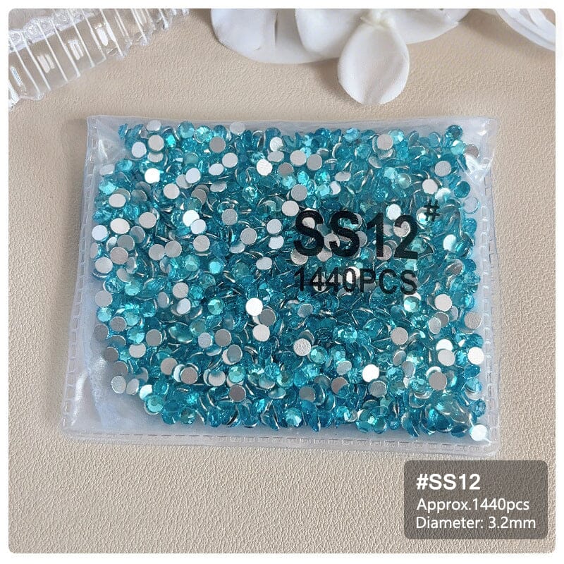 1440pcs Lake Blue Flatback Round Nail Art Rhinestones SS3-SS16 Nail Decoration No Brand SS12 