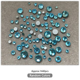 1440pcs Lake Blue Flatback Round Nail Art Rhinestones SS3-SS16 Nail Decoration No Brand Mixed 