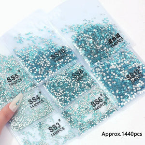 1440pcs Lake Blue Flatback Round Nail Art Rhinestones Mixed Clearance No Brand 