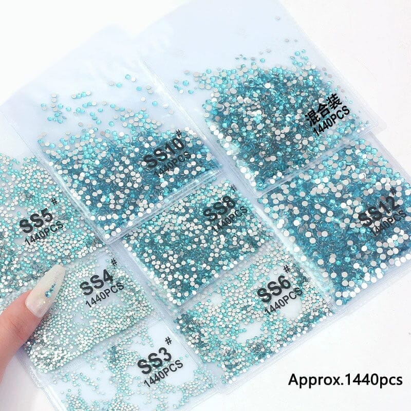 1440pcs Lake Blue Flatback Round Nail Art Rhinestones Mixed Clearance No Brand 