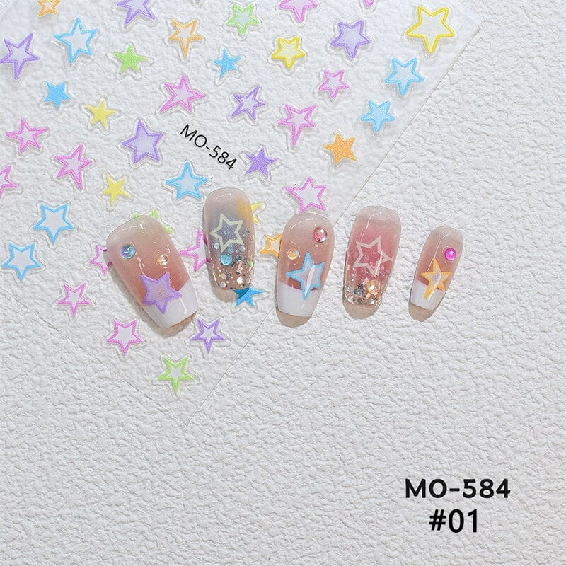 Colorful Star Bowknot 3D Nail Stickers MO Series Clearance No Brand 