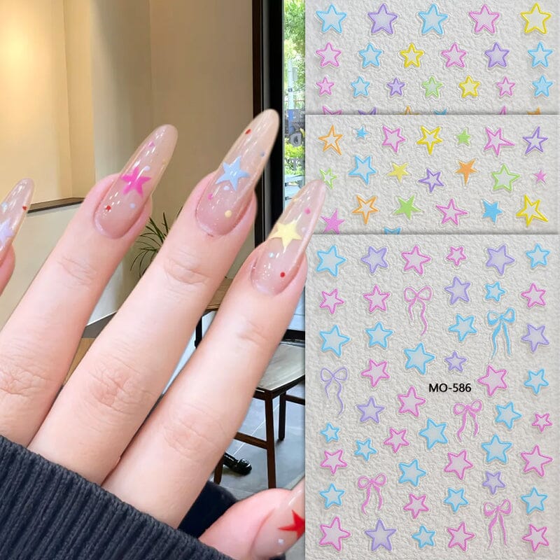 Colorful Star Bowknot 3D Nail Stickers MO Series Clearance No Brand 