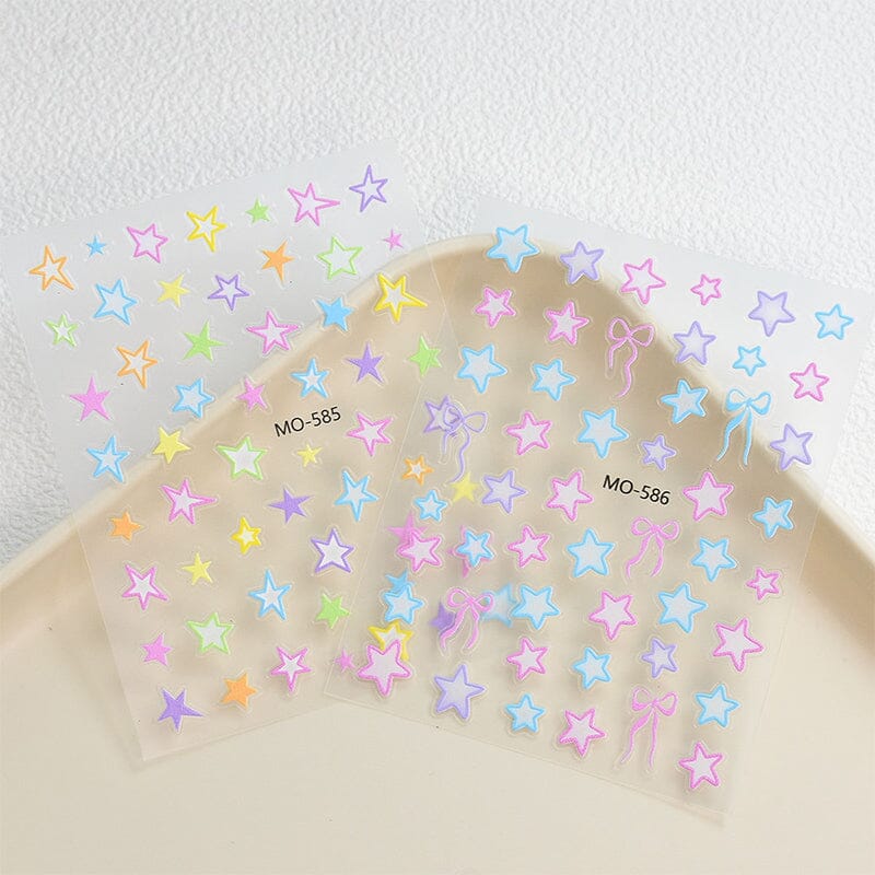 Colorful Star Bowknot 3D Nail Stickers MO Series Clearance No Brand 