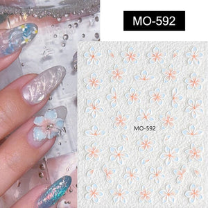 Embossed Flowers 3D Nail Stickers MO Series Clearance No Brand MO-592 