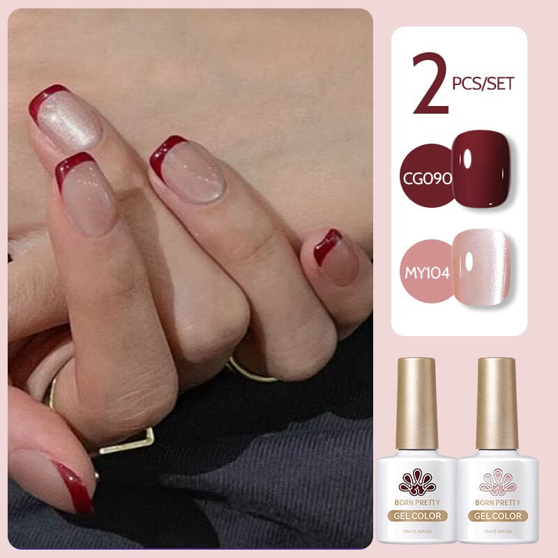 2 Bottles Gel Set French Cat Magnetic Gel 10ml Gel Nail Polish BORN PRETTY Set 04 