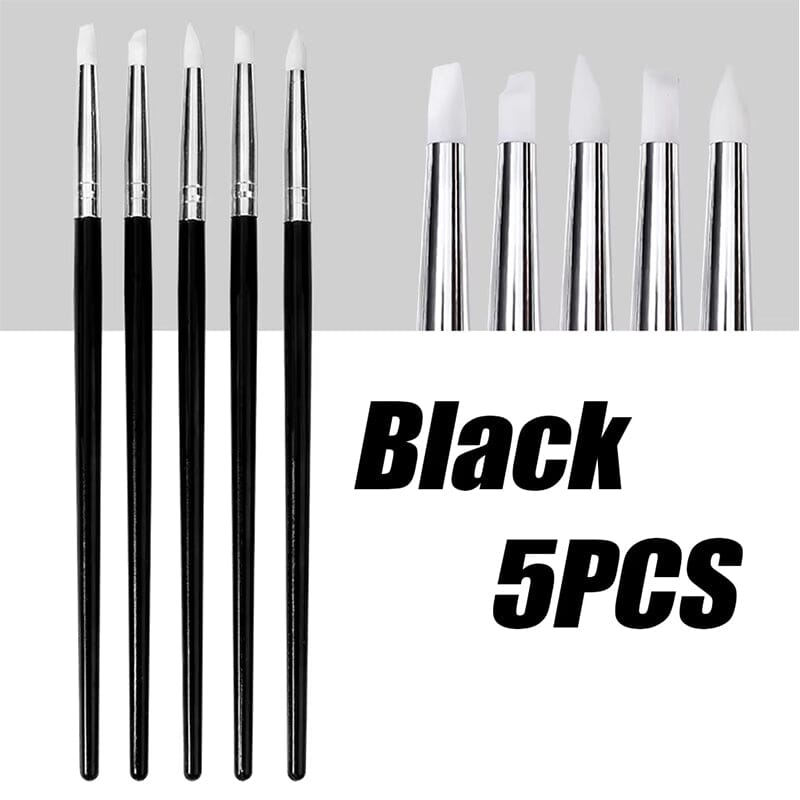 5pcs Silicone Nail Brush Black Handle Tools & Accessories No Brand 
