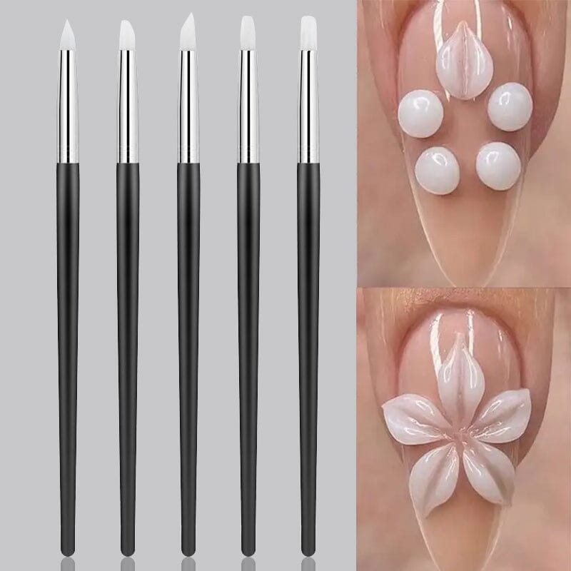 5pcs Silicone Nail Brush Black Handle Tools & Accessories No Brand 