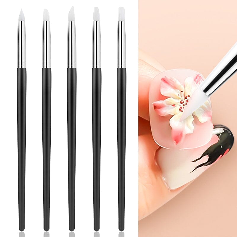 5pcs Silicone Nail Brush Black Handle Tools & Accessories No Brand 