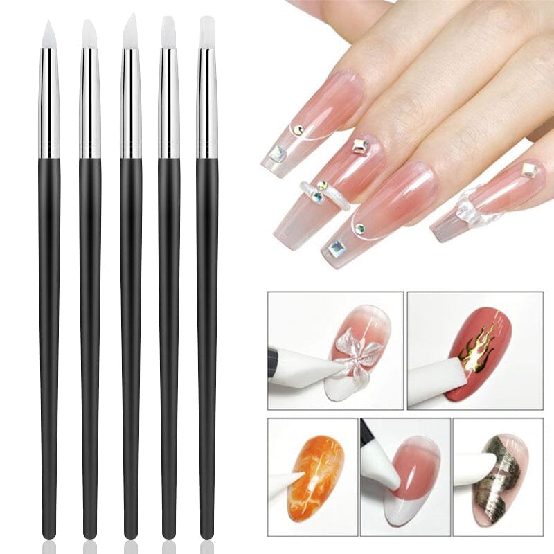 5pcs Silicone Nail Brush Black Handle Tools & Accessories No Brand 