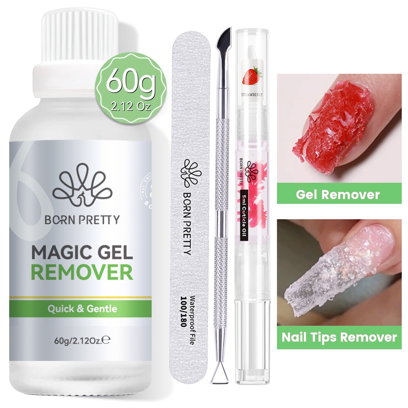 Magic Gel Remover 60g with Nail File Cuticle Oil Pusher Gel Nail Polish BORN PRETTY 