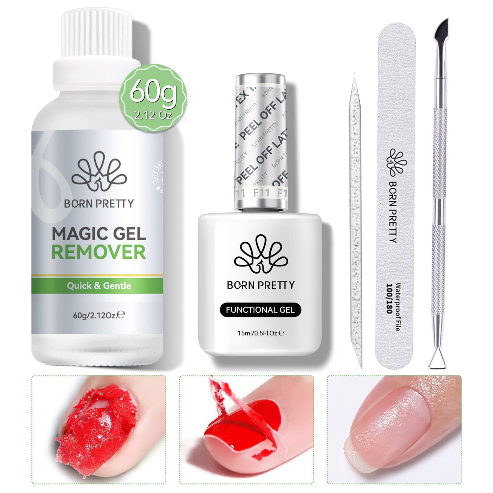 Magic Gel Remover 60g with Peel Off Latex Tape Nail File Pusher Gel Nail Polish BORN PRETTY 