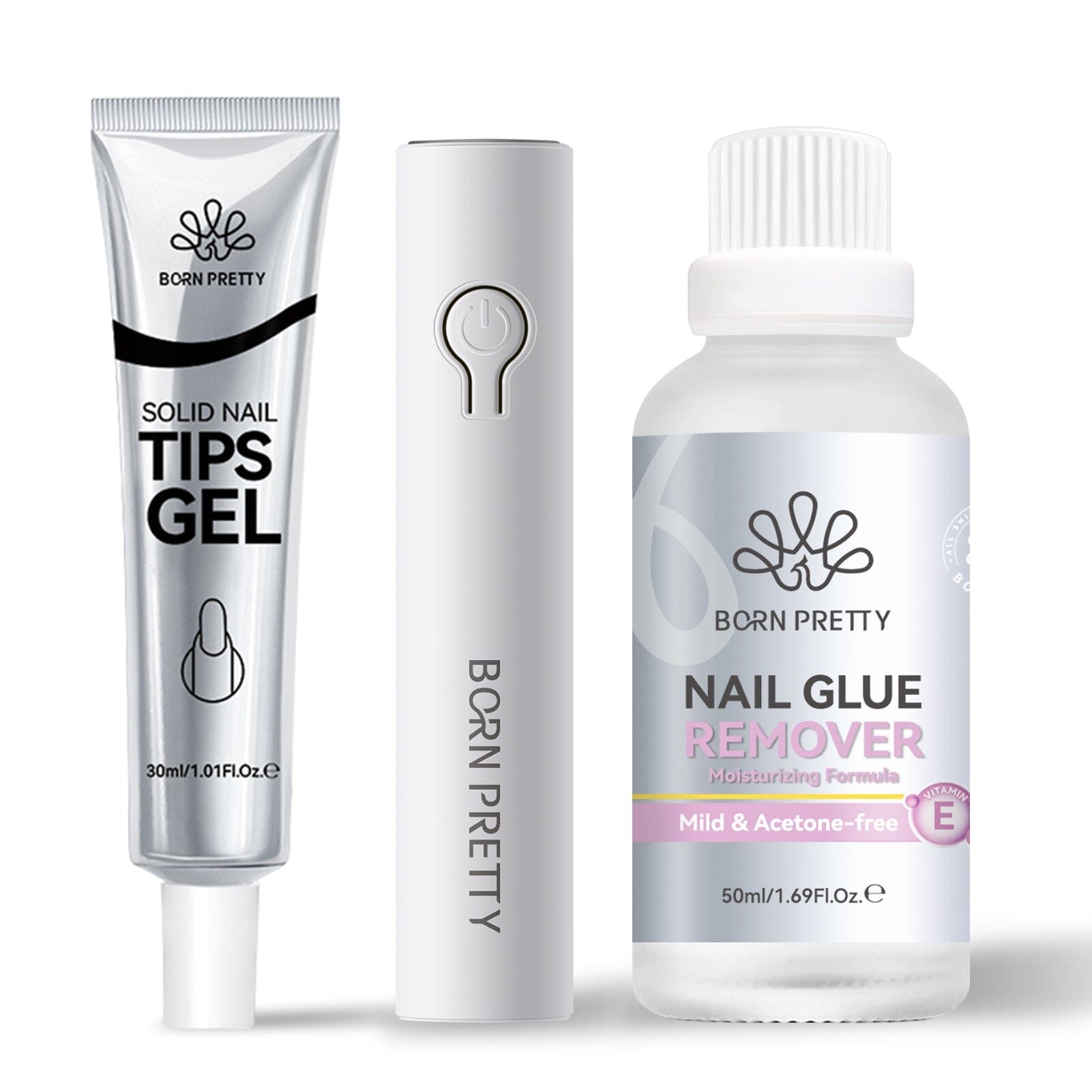 Nail Glue Remover 50ml with Solid Nail Tips Gel and Hand Light Nail Tips BORN PRETTY 