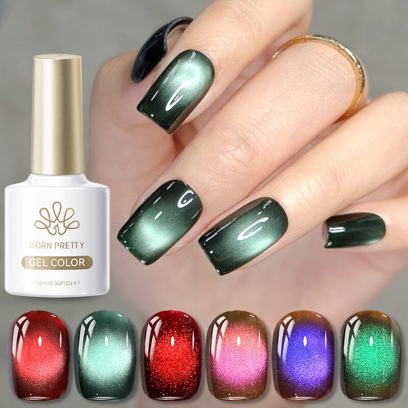 TPO & HEMA Free Glass Bead Cat Magnetic Gel Polish 10ml Gel Nail Polish BORN PRETTY 6 Colors 