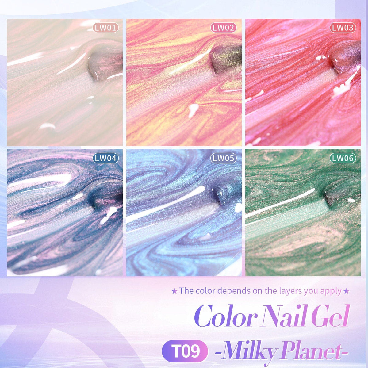 6 Colors HEMA/TPO FREE Shell Thread Nail Gel T09 Milky Planet 7ml ...