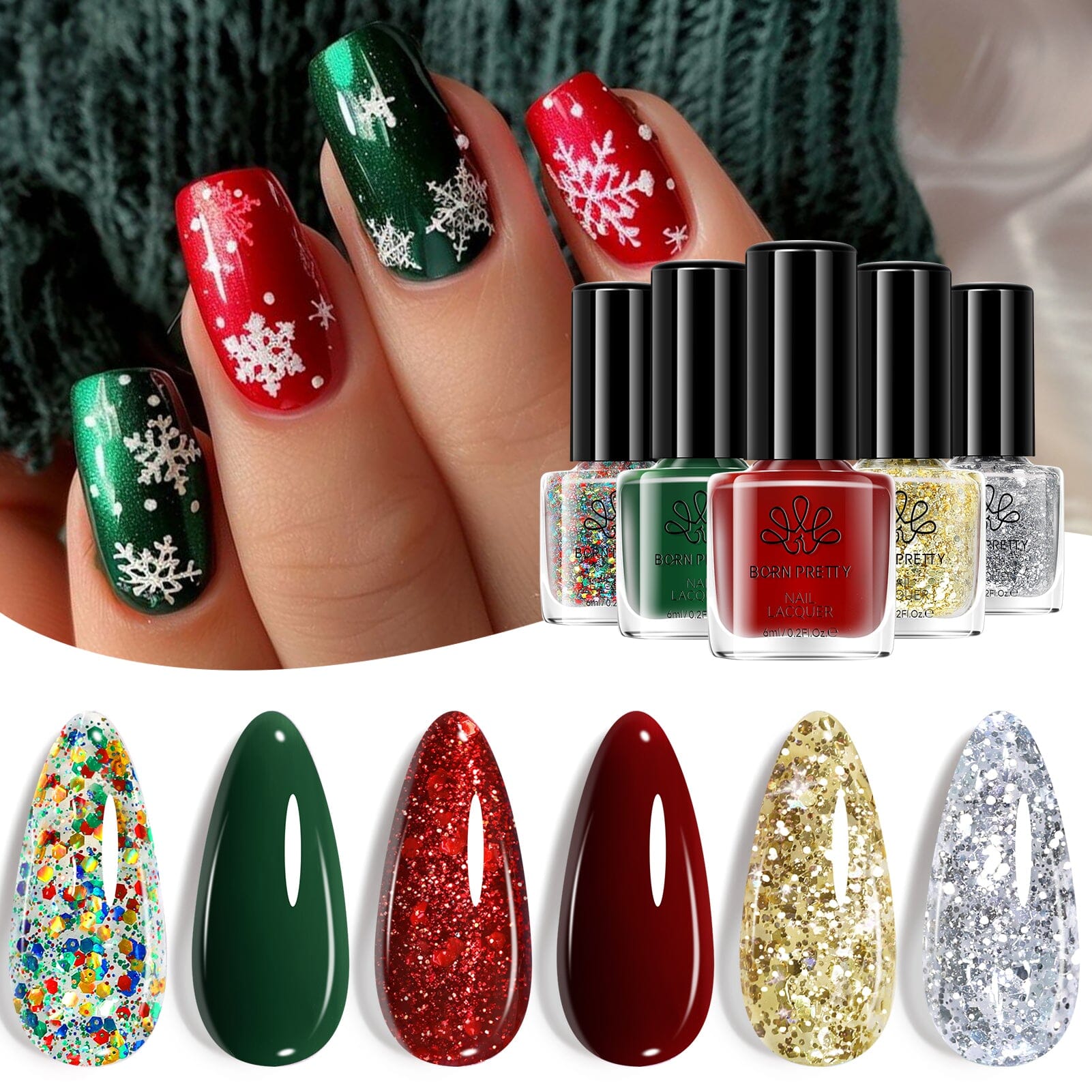6 Bottles Nail Polish Christmas Carnival 6ml Nail Polish BORN PRETTY 