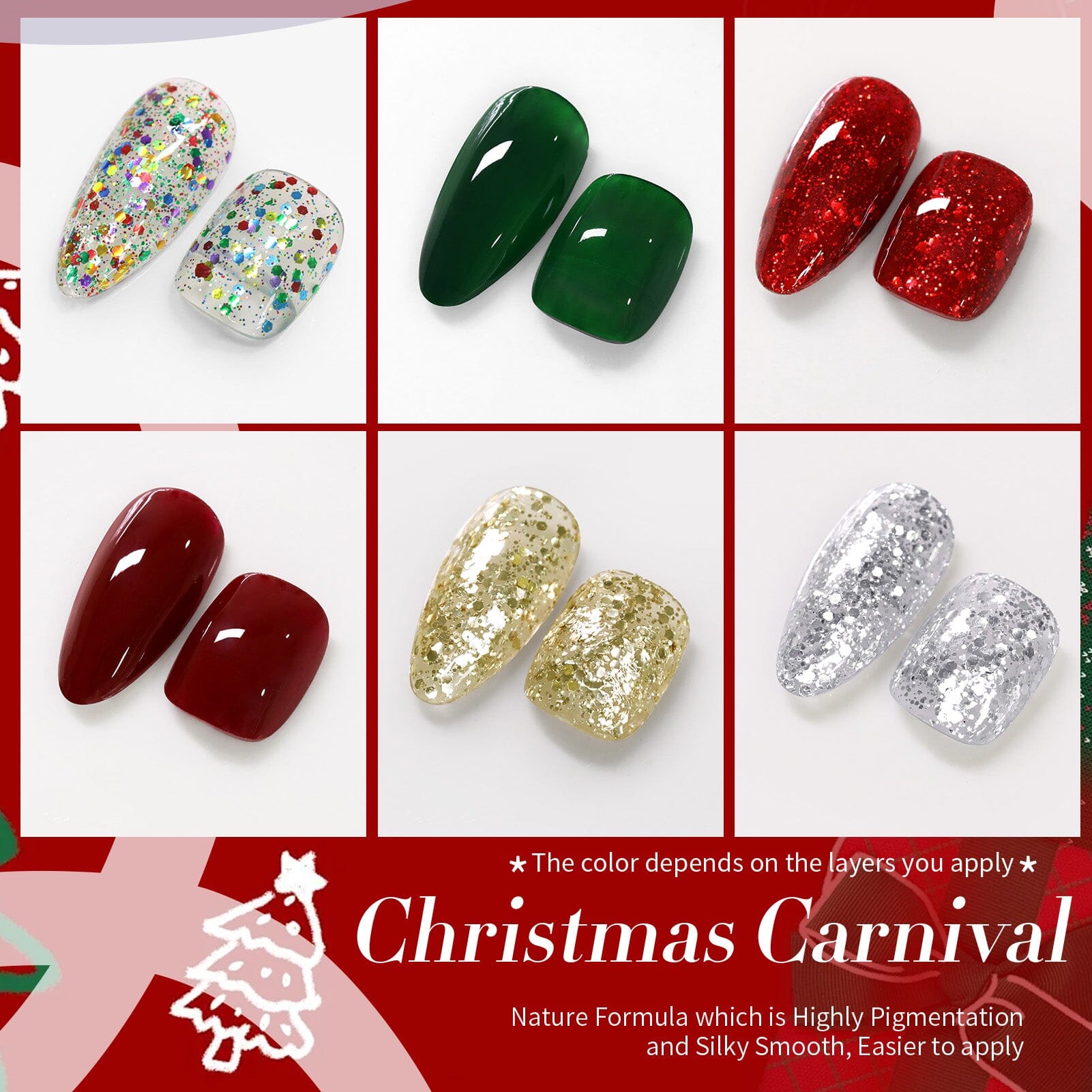 6 Bottles Nail Polish Christmas Carnival 6ml Nail Polish BORN PRETTY 