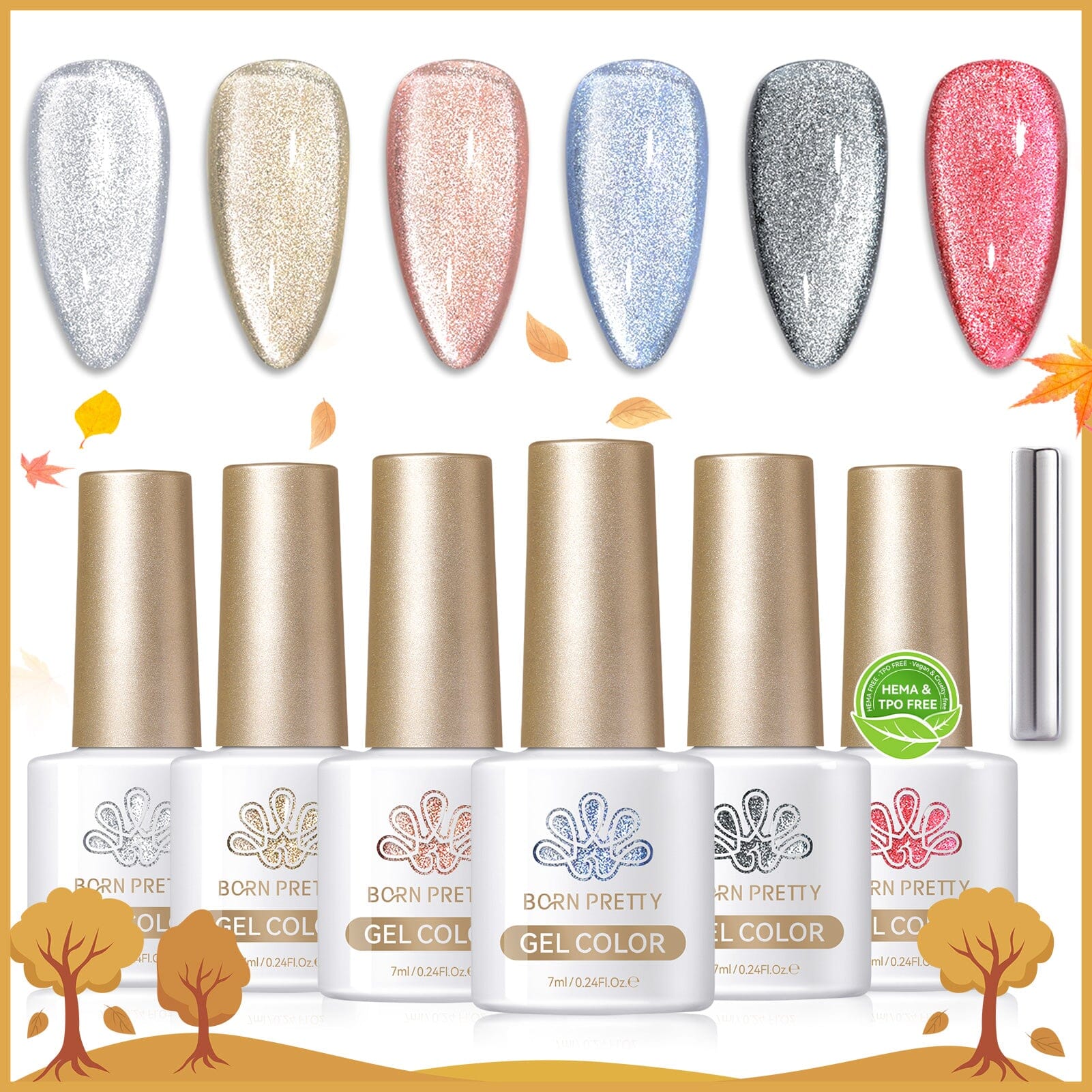 6 Colors HEMA/TPO FREE Crystal Cat Magnetic Gel M19 Winter's Whisper 7ml Gel Nail Polish BORN PRETTY 