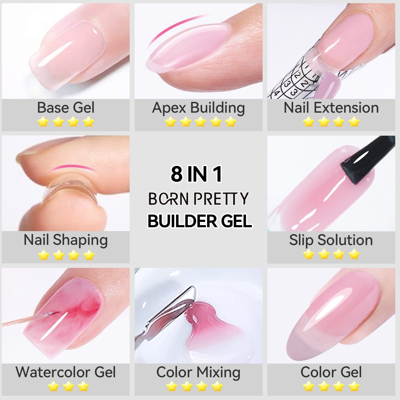 4 Colors 8 in 1 Builder Gel Set 15ml Gel Nail Polish BORN PRETTY 