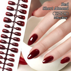 30pcs Red Short Almond Press on Nails Nail Tips No Brand 