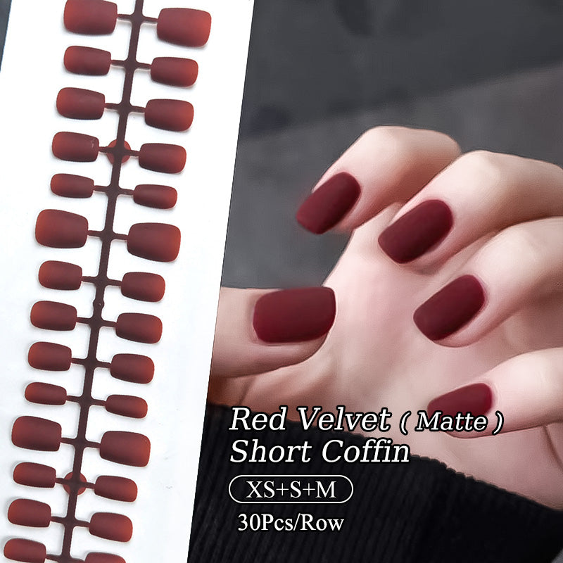 30pcs Red Matte Short Coffin Press on Nails
