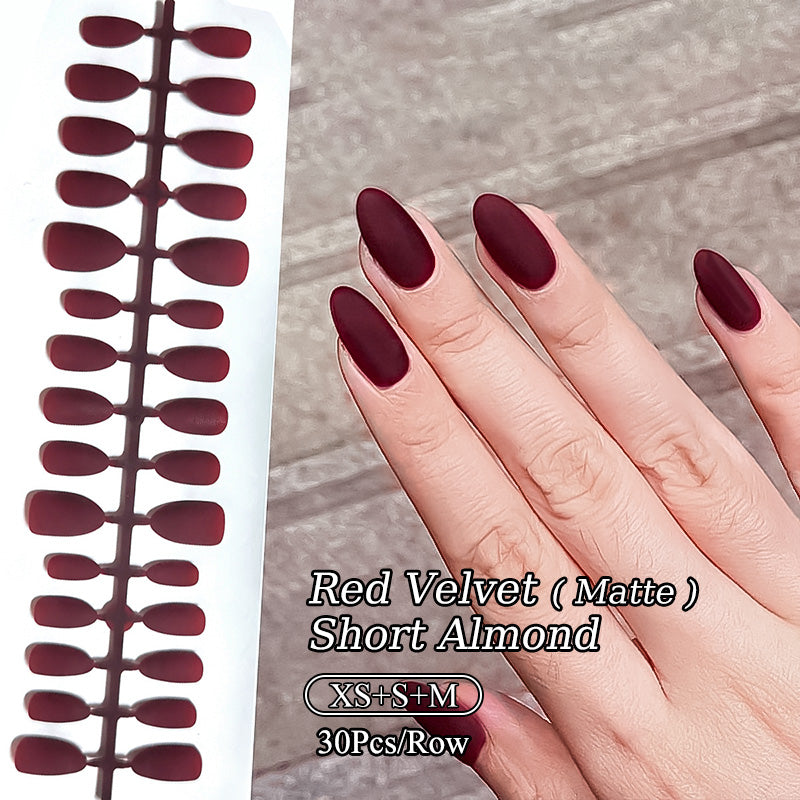 30pcs Red Matte Short Almond Press on Nails