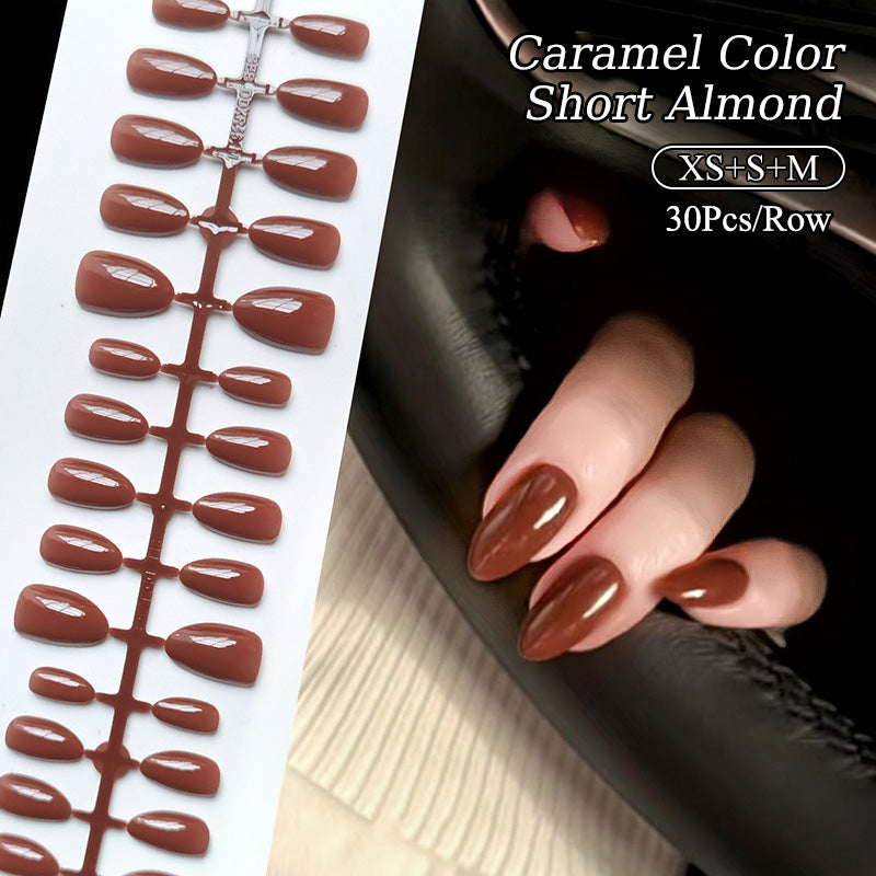 30pcs Caramel Short Almond Press on Nails