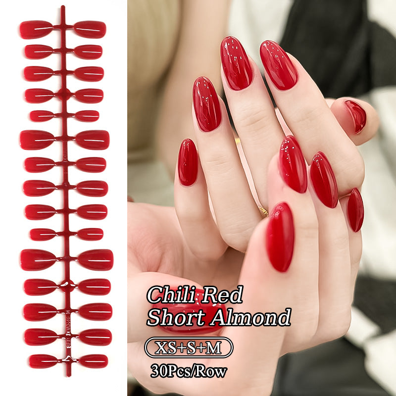 30pcs Chili Red Short Almond Press on Nails