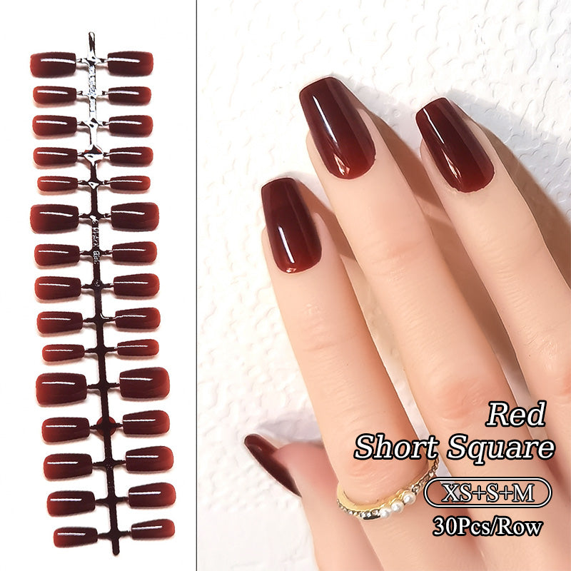 30pcs Red Short Square Press on Nails