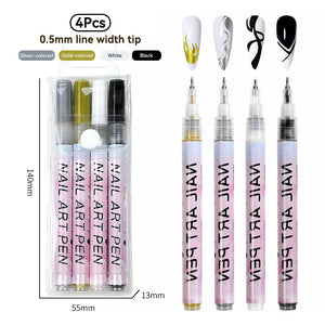 4 Colors Nail Painting Pen Set #02 0.5mm Head