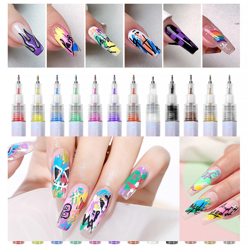 4 Colors Nail Painting Pen Set #02 0.5mm Head