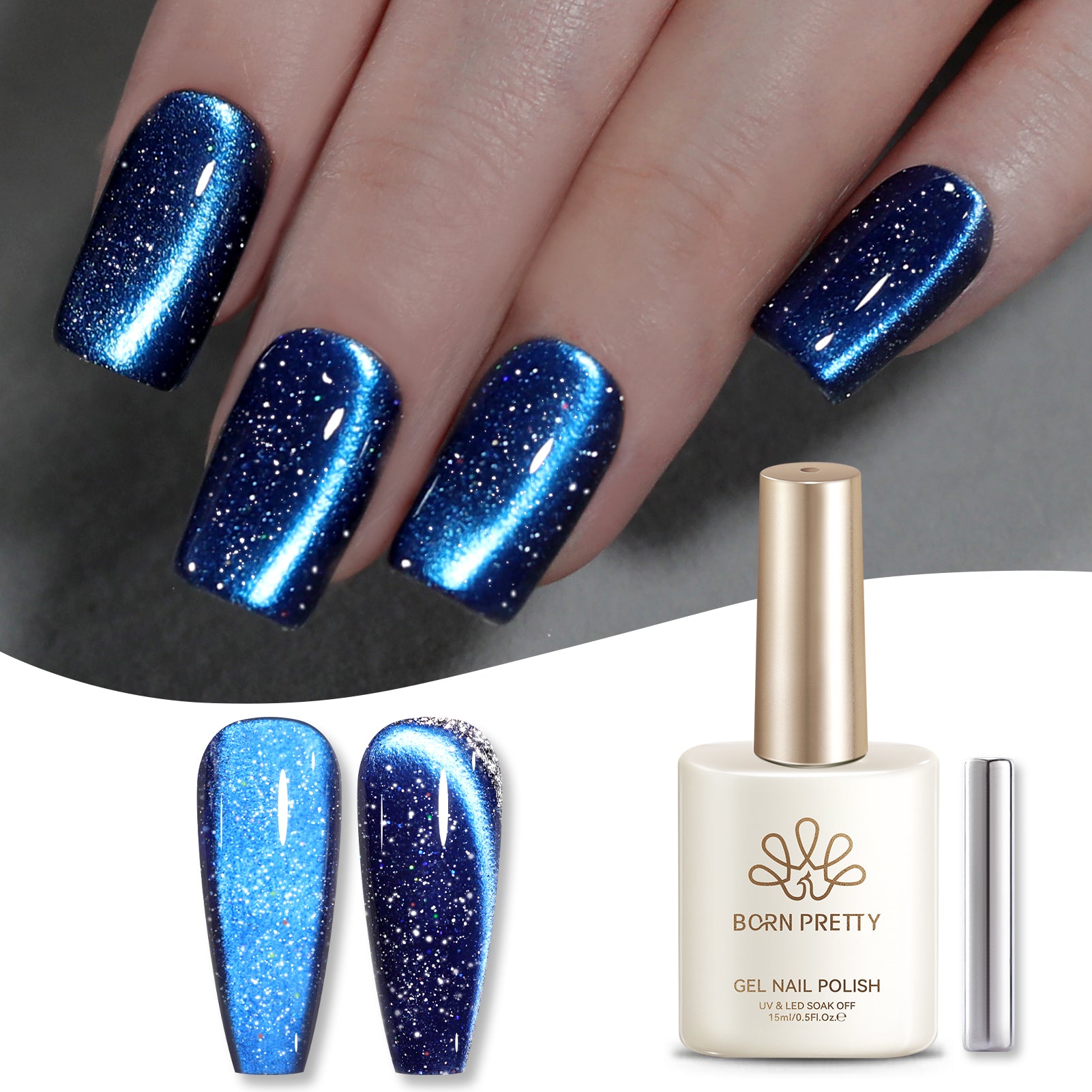 Glitter Cat Magnetic Gel MY414 Blue Diamond 15ml HEMA/TPO FREE